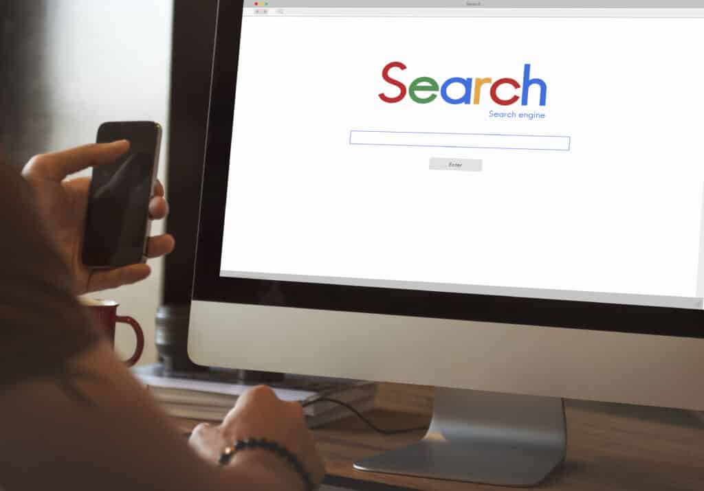 search concept with a computer screen with search bar