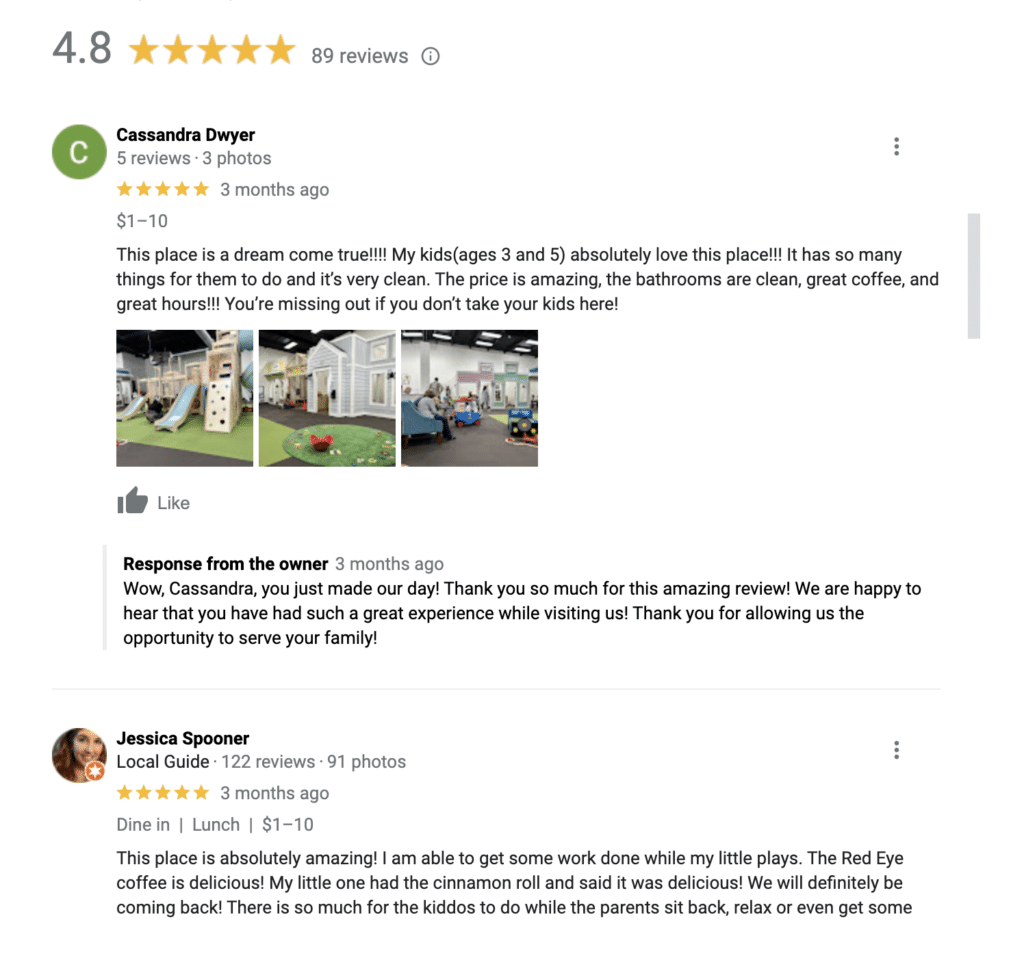 Google My business prominently displays customer reviews