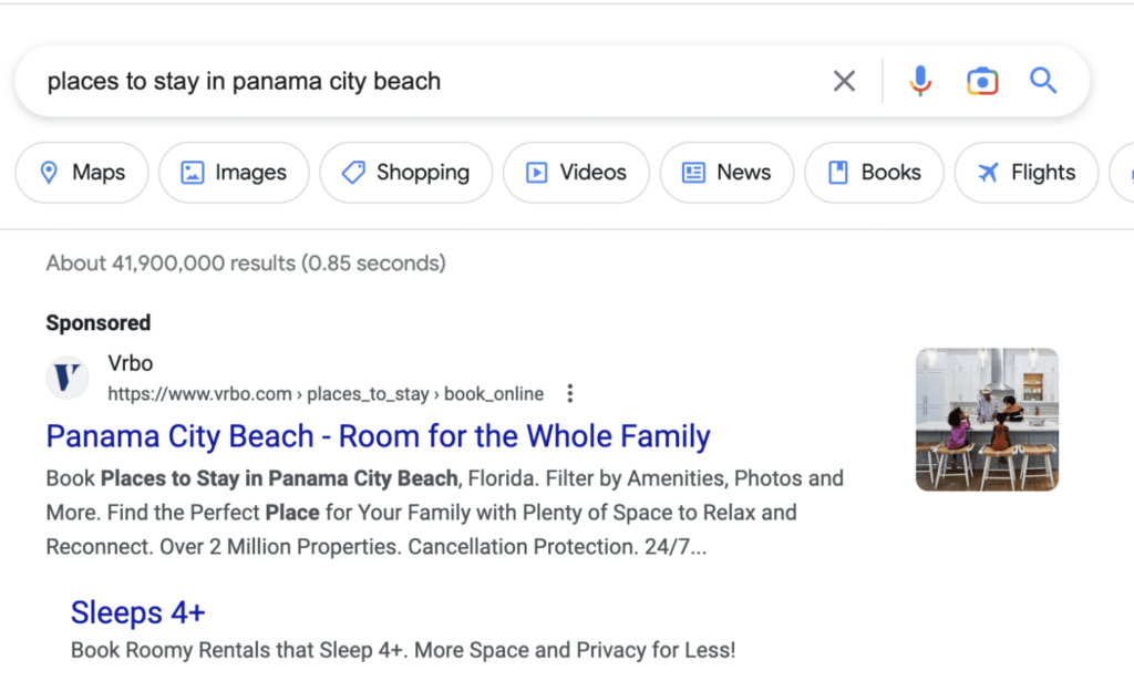 VRBO's paid search ad