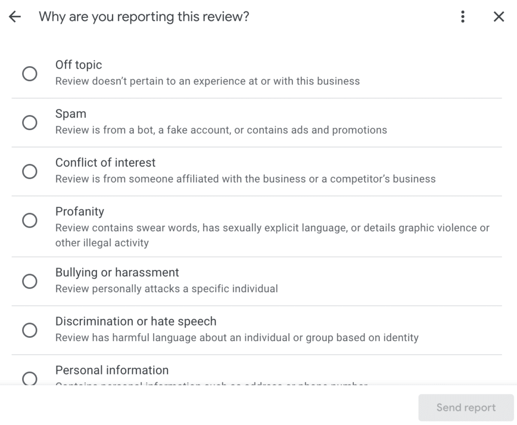 reporting reviews with GMB