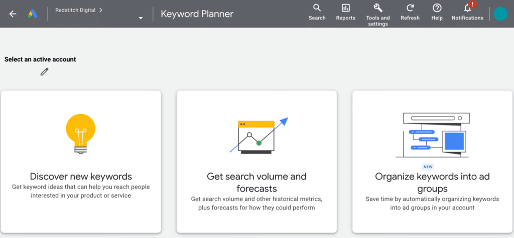 setting up google keyword planner